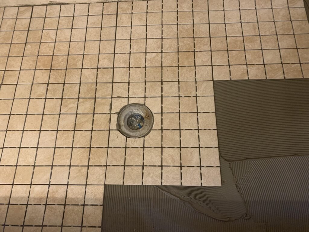 Tiled shower walls installed during a bathroom renovation
